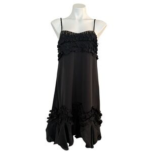 LULURIA Sleeveless Ruffled Slip Dress Black Size L NEW